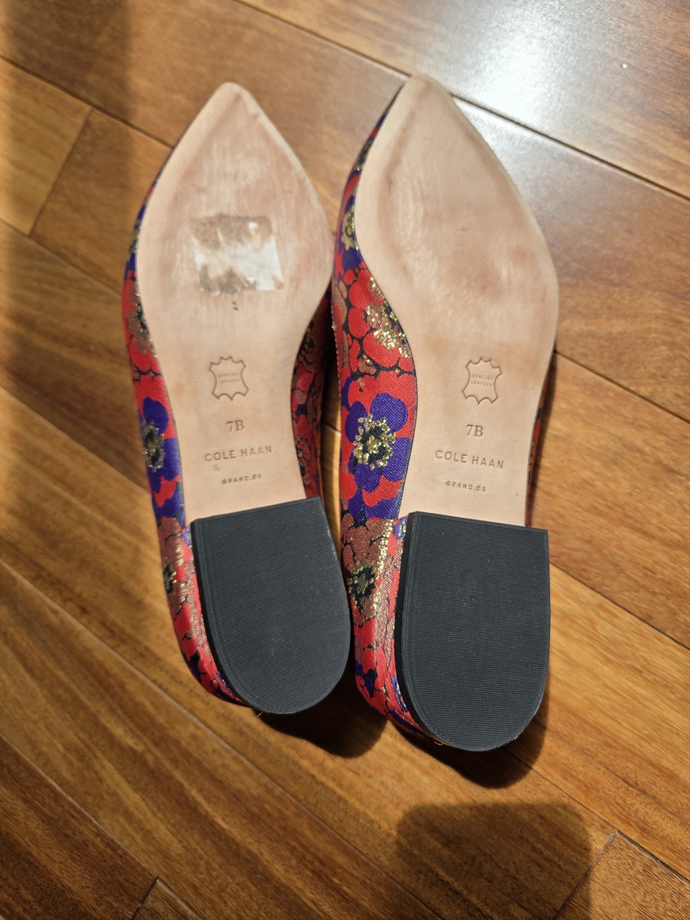 Cole Haan Red, Purple & Gold Floral Pointed Toe Flats - Picture 2 of 6